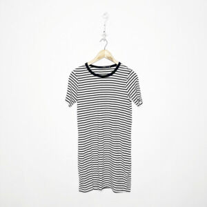 OBEY Short Sleeve T shirt dress black white striped cotton pull over womens S